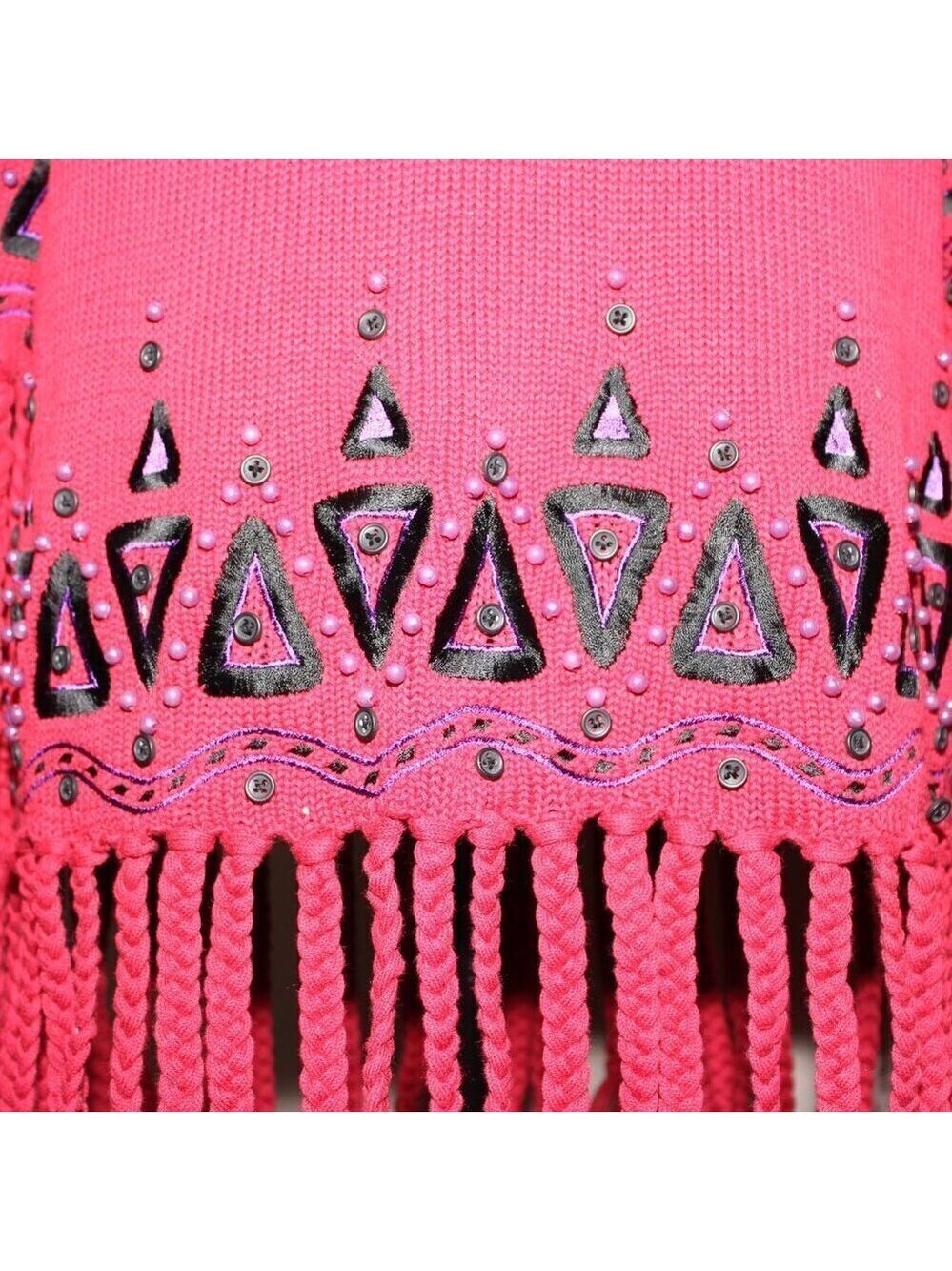 Bob Mackie Wearable Art Womens Pink Sweater Zip Fringe Embroidered Size Medium - Picture 4 of 11